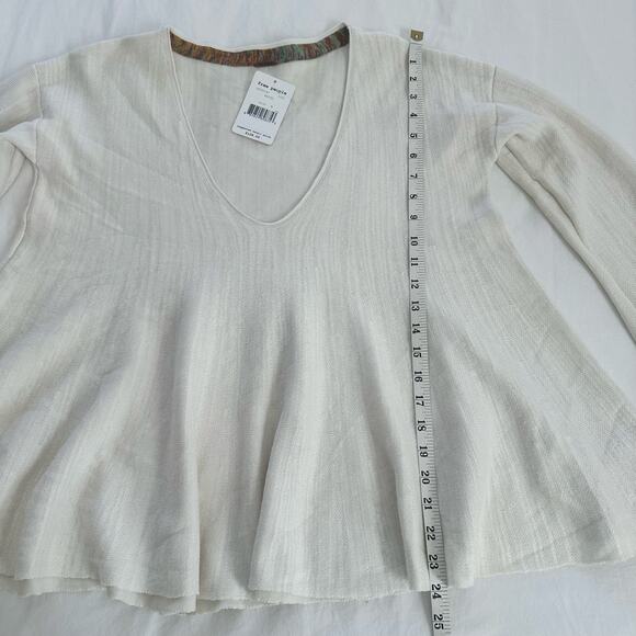 Free People Cotton Linen V Neck Knit Sweater Oversized Bell Sleeves Size M - Picture 6 of 7